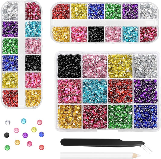 Morcheiong 17000Pcs Resin Rhinestones Multicolor Flatback Crystals Diamond Includes Tweezers and