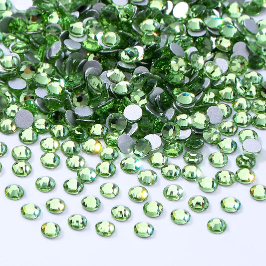 Light Green Flatback Rhinestones, Glass Rhinestones for Nail Art and Craft, Glue Fix, Loose Crystal