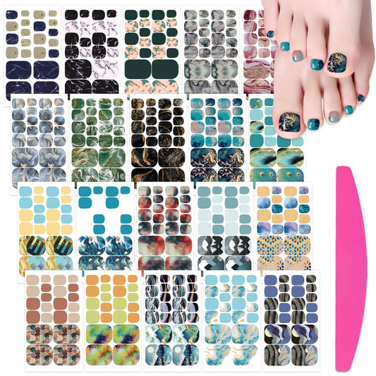 SILPECWEE 20 Sheets Toe Nail Stickers Full Nail Wraps for Toes Marble Toenail Polish Strips Gel