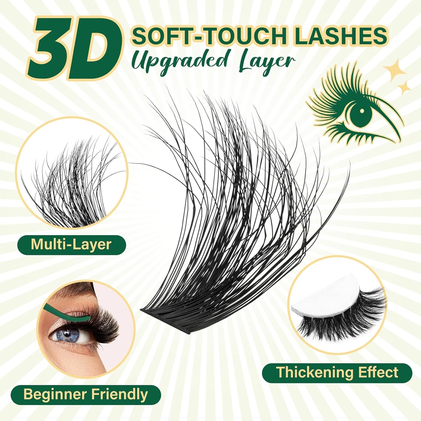 Clusters Kit 3D Effect Eyelash Clusters Kit 280pcs 100D D Curl 9-18MIX Individual Lashes Wispy Lashes Volume Cluster Lashes Kit Natural Soft DIY Lash Extension(3D Kit-100D-D-9-18MIX)