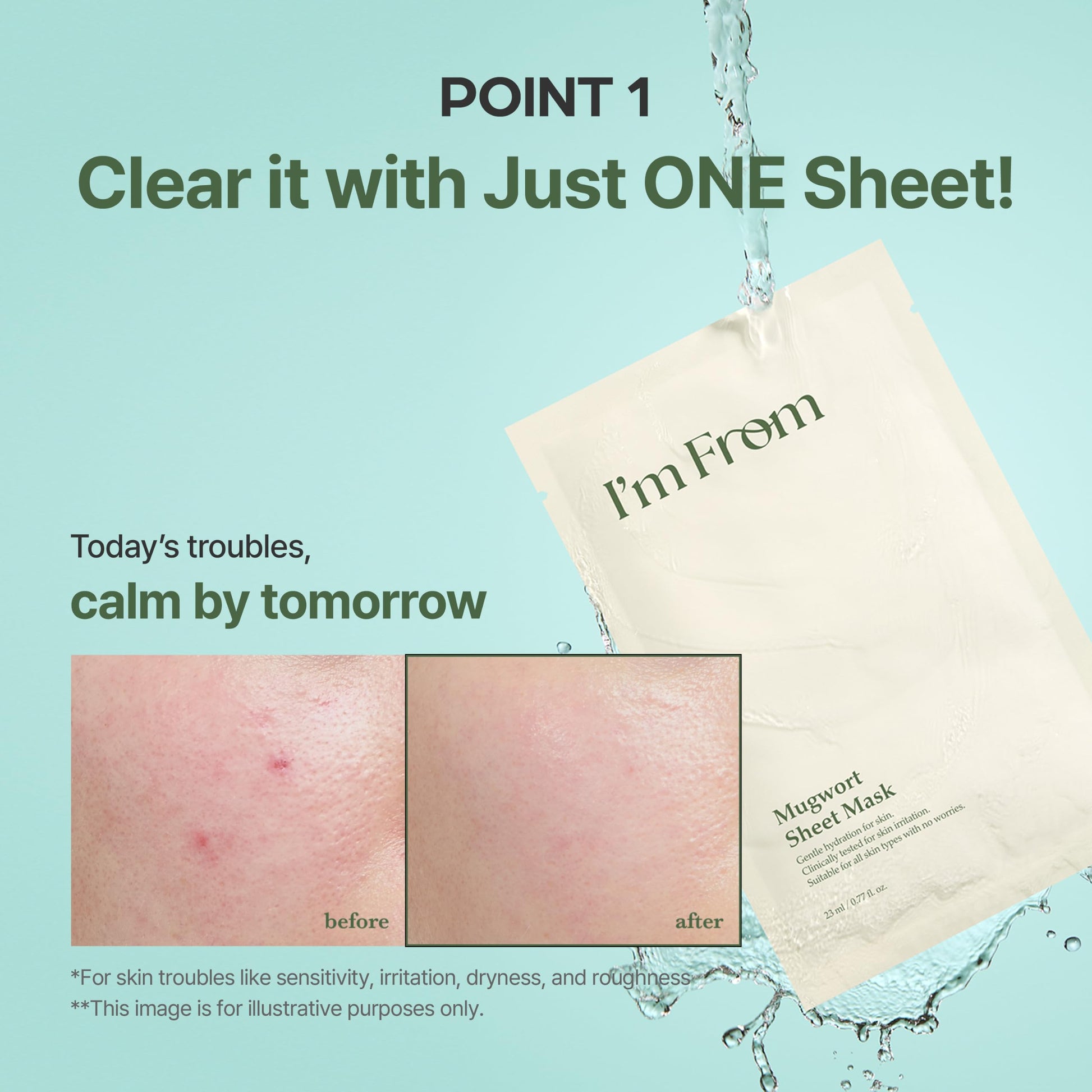 I'm from Mugwort Sheet Mask, Calming & Cooling Vegan Face Mask with Mugwort Extract, Soothing Care