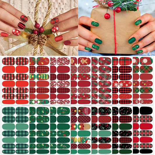 TailaiMei 14 Sheets Christmas Nail Wraps Stickers Nail Polish Strips Self-Adhesive Full Wraps with