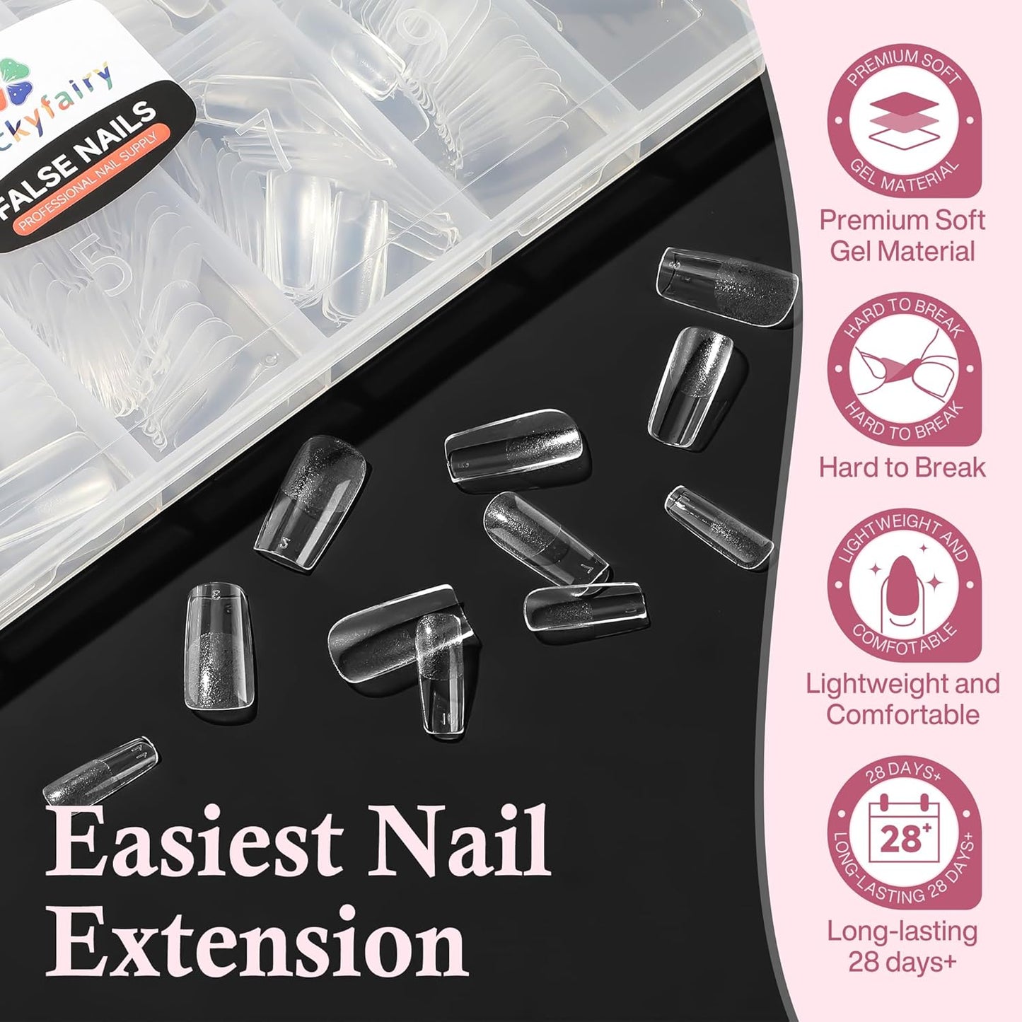 Medium Square Nail Tips, 360pcs Soft Gel Pre-Shaped Acrylic Fake Nails, Half Matte Full Cover Clear Gelly Press on Flase Nail Tips for Extension Nail Manicure Home DIY 12 Sizes Gelly Tips