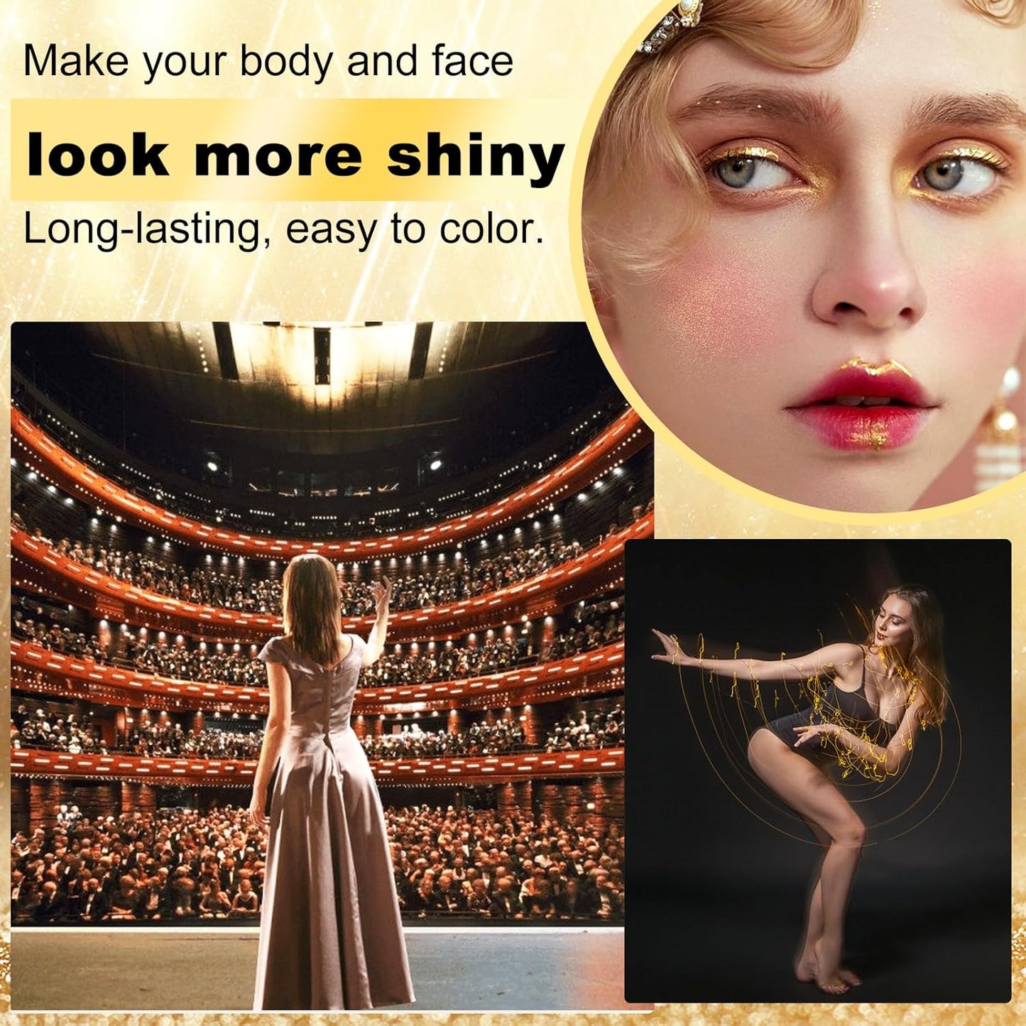 Body Shimmer Oil 100ml, Moisturizing Long Lasting Body Luminizer Face Brightener, Waterproof Liquid Illuminator, Shimmer Glow Highlighter Summer Glowing Tan Makeup (#02 Gold)