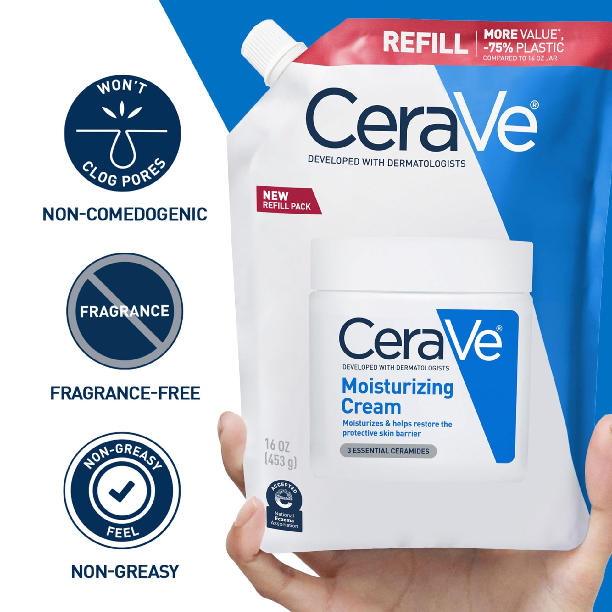 CeraVe Moisturizing Cream Body Lotion for Dry Skin, 16oz refill