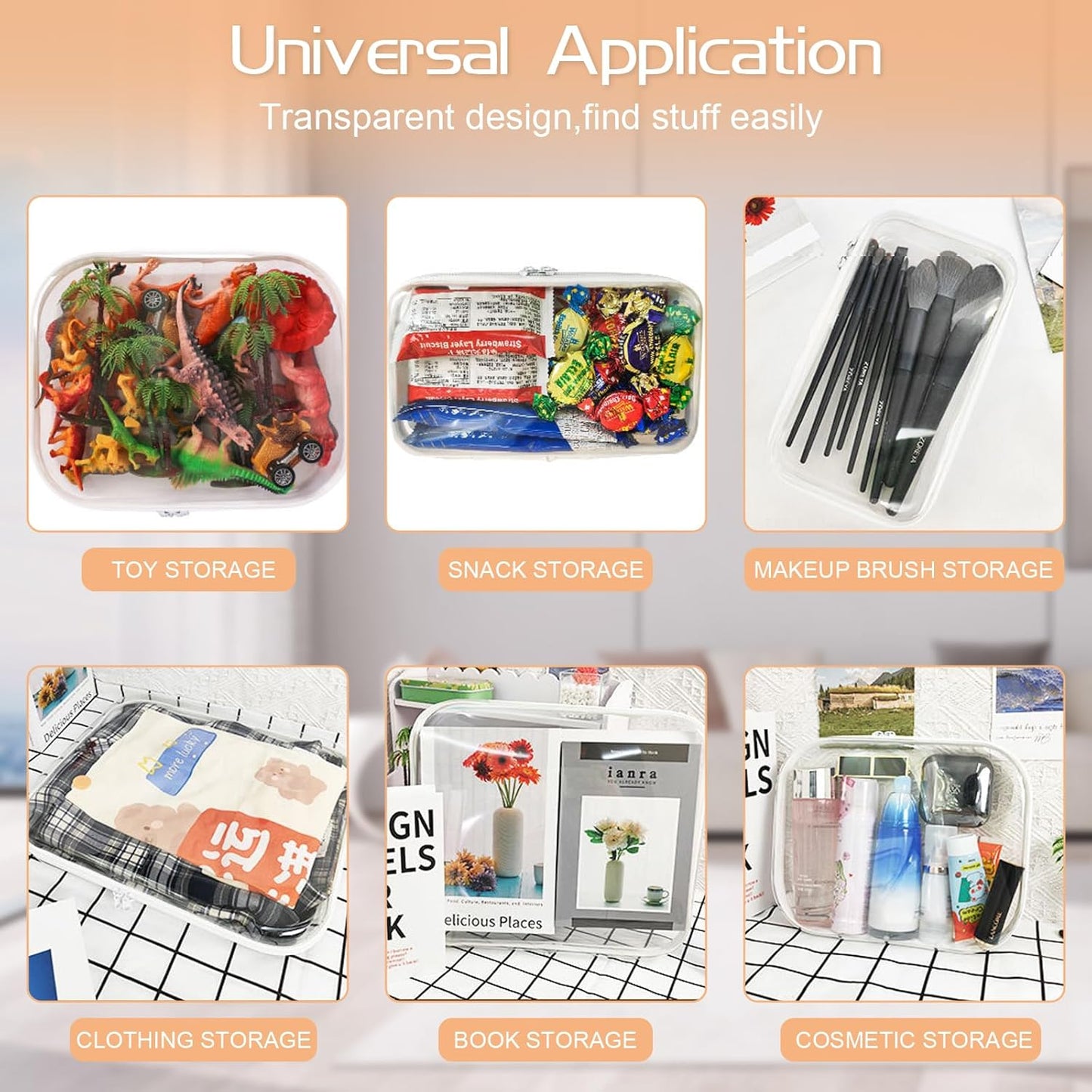 6 Pcs Clear Hard Zipper Case Hard-Sided Premium Storage Case Plastic Clear Hard Shell Zipper Pouch Portable Travel Organizer Box for Travel Building Blocks Puzzles Cosmetics Makeup Supplies (White)