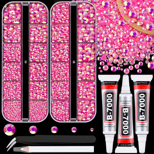Resin Jelly Rhinestones for Crafting with B7000 Jewelry Glue, 2 Boxes Hot Pink AB Flatback Crystals