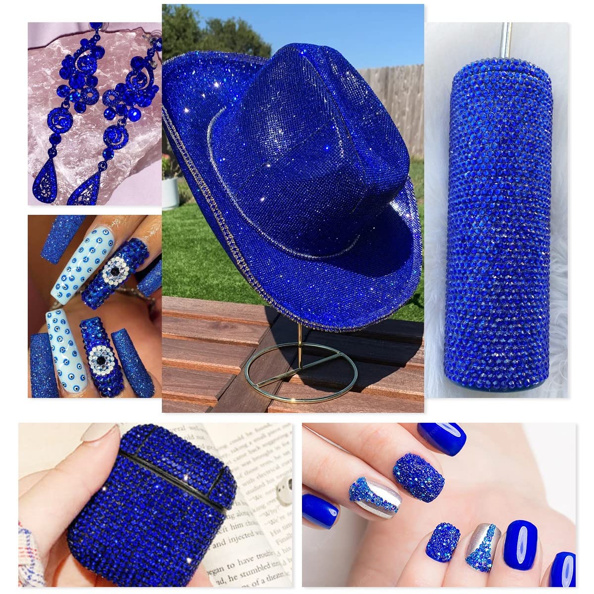 4080Pcs Blue Rhinestones Sapphire Nail Stones Multi Shapes K9 Glass Flatback Royal Blue Crystals Gems Diamonds jewels Nail Art Supplies Charms Decor for Nails Face Eyes Makeup Body DIY Crafting