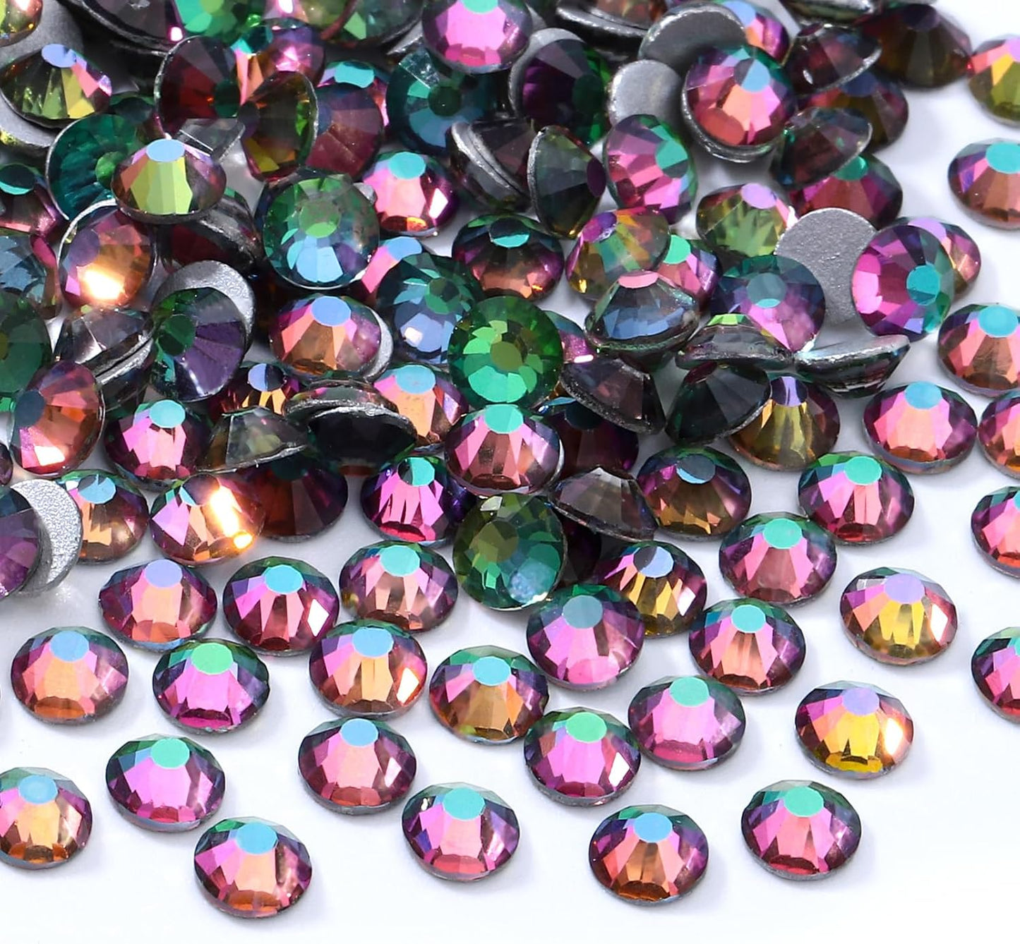 Green Volcano Flatback Rhinestones, Glass Rhinestones for Nail Art and Craft, Glue Fix, Loose Crystal Gemstones(Green Volcano, SS12, 1440pcs, 2.9-3.0mm)