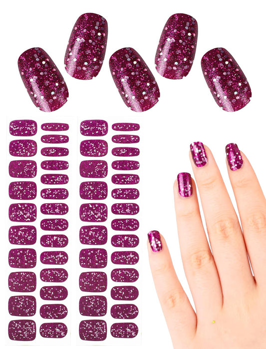 48 Pcs Semi Cured Gel Nail Polish Strips for Women, Self-Adhesive No UV Light Needed Glitter Nail