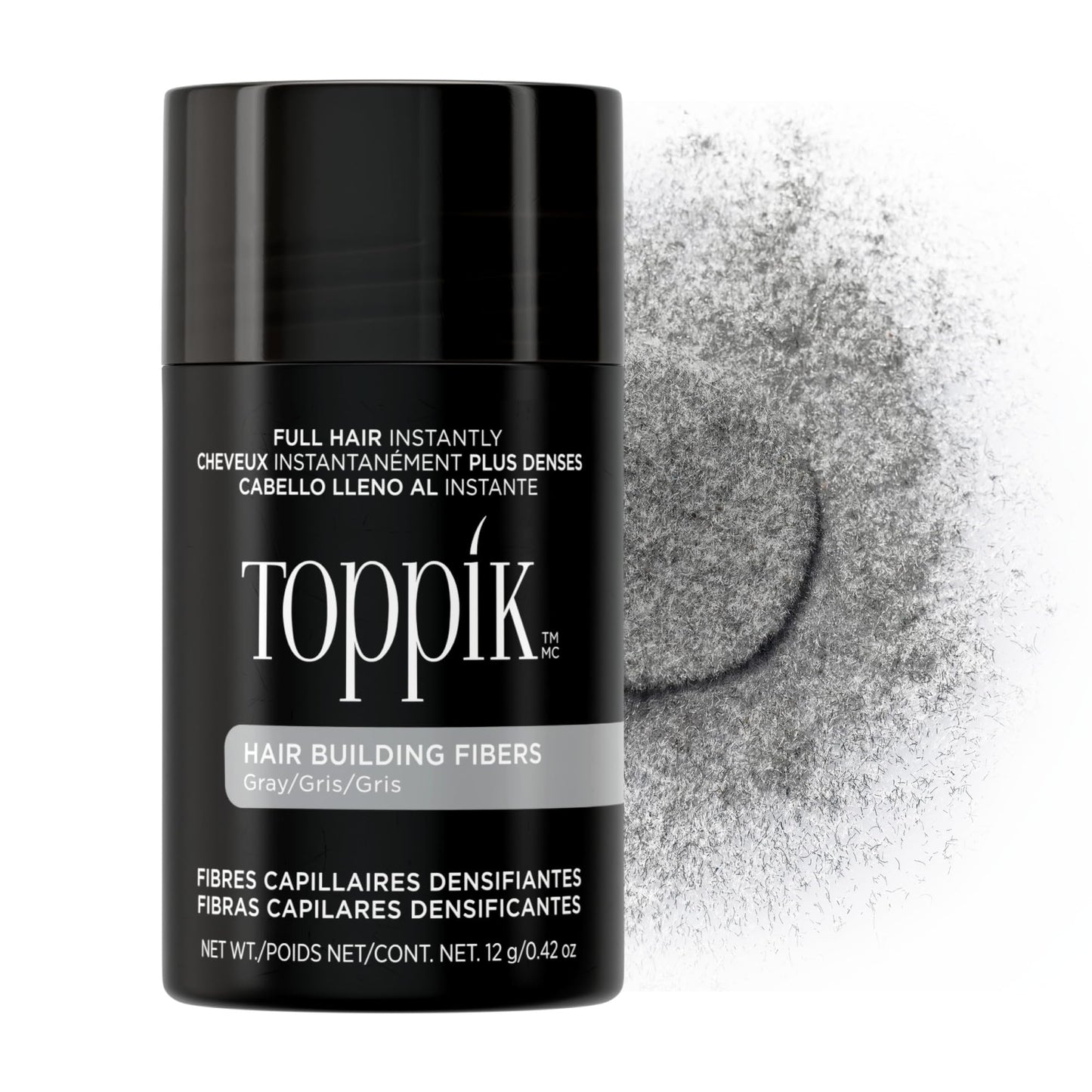 Toppik Hair Building Fibers, Gray, 12g Fill In Fine or Thinning Hair, Instantly Thicker, Fuller
