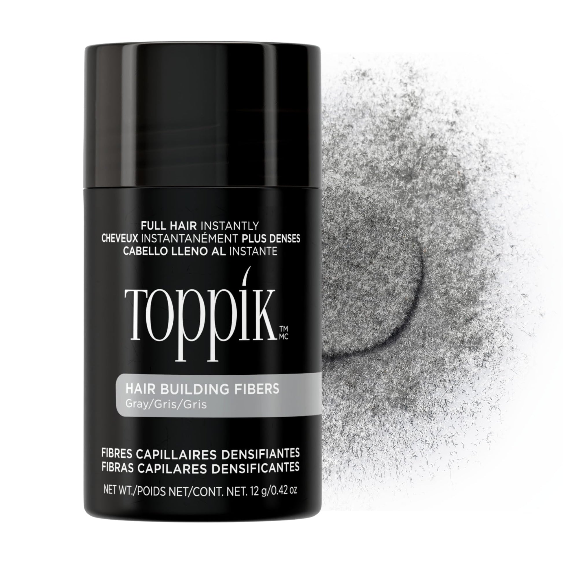 Toppik Hair Building Fibers, Gray, 12g Fill In Fine or Thinning Hair, Instantly Thicker, Fuller