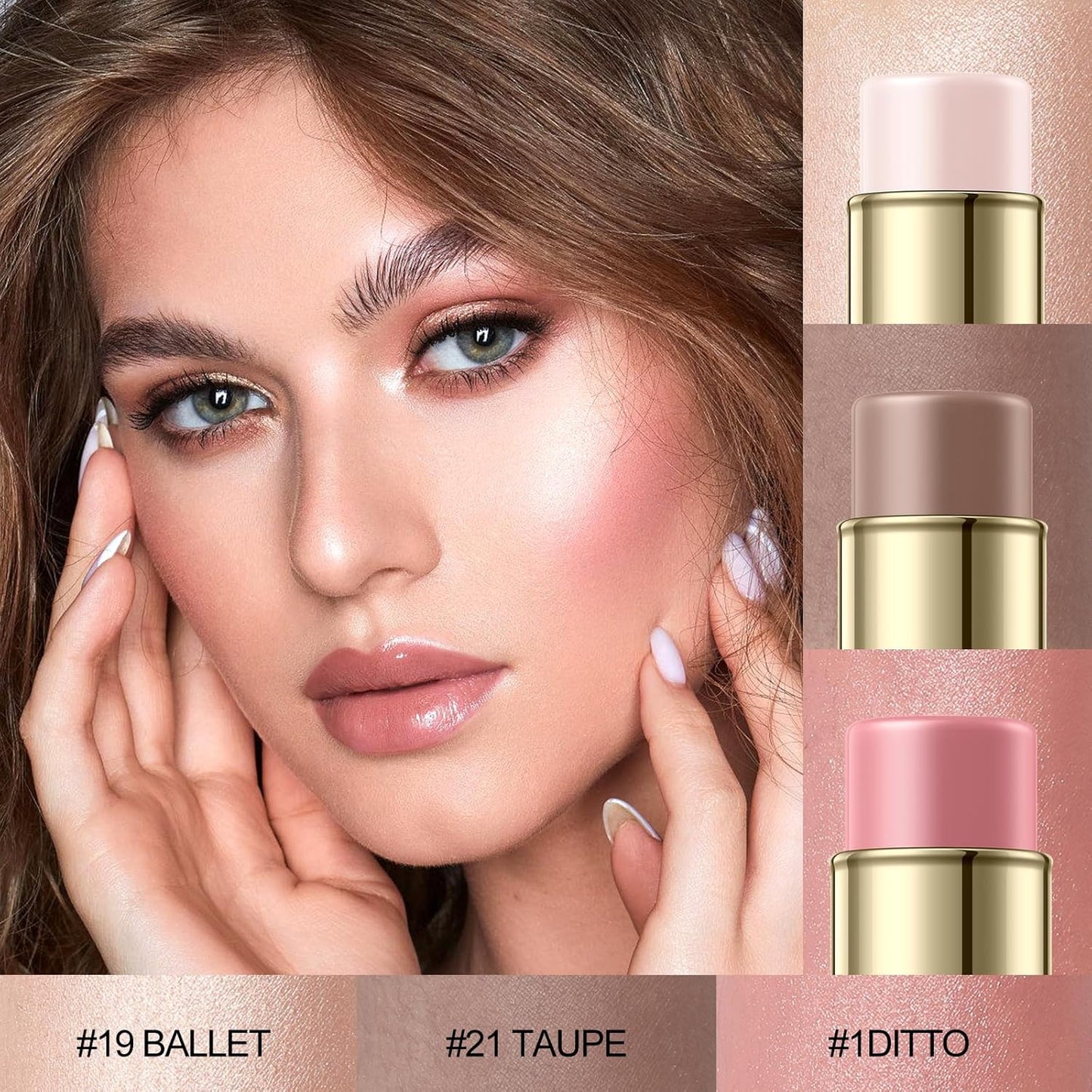 3 Pcs FAIR-COOL Contour Stick Set,Cream Blush & Highlighter Bronzer Pen,Long Lasting & Smooth Natural Face Contouring Illuminator,Professional Makeup Kit for All Skin