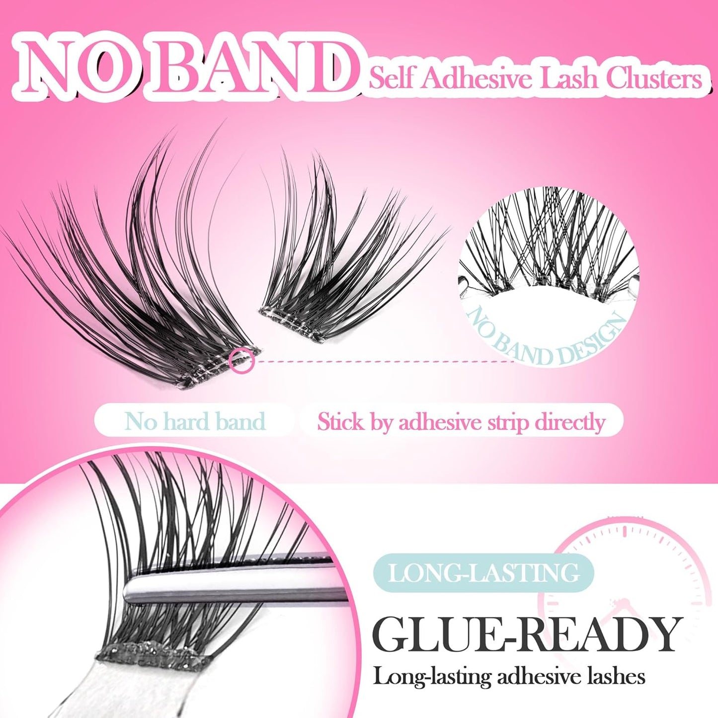 GAQQI Self Adhesive Lash Clusters, No Glue Eyelash Clusters 10-16mm Full & Volume Self Adhesive False Eyelashes, No Band Glueless Lashes