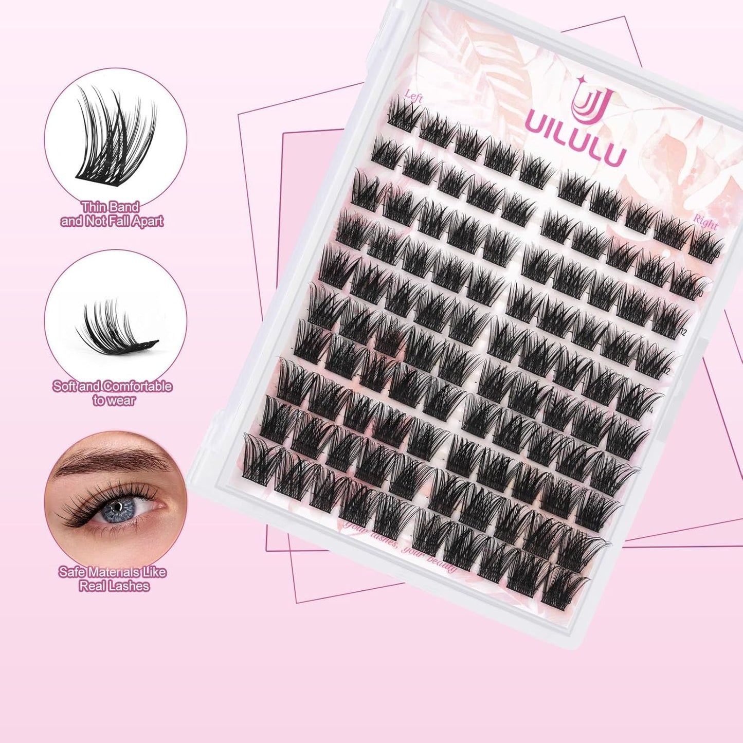 Lash Clusters Kit 10-18mm D Curl Clusters Eyelash Extensions Kit False Eyelash Clusters DIY Eyelash Extensions Individual Cluster Lashes U17 Lash