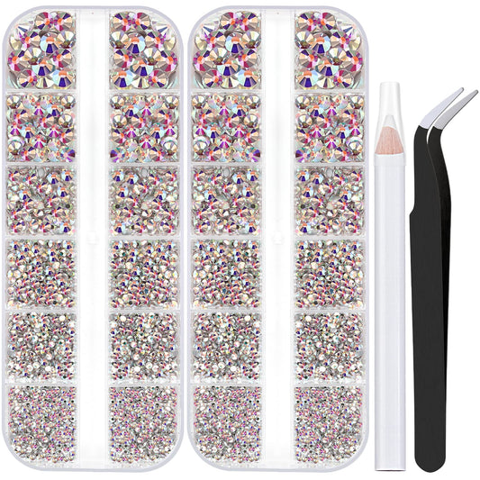 Two Packs of Flatback Rhinestones 4000 Pcs Nail Art Rhinestones Flatback Crystal AB Rhinestone with