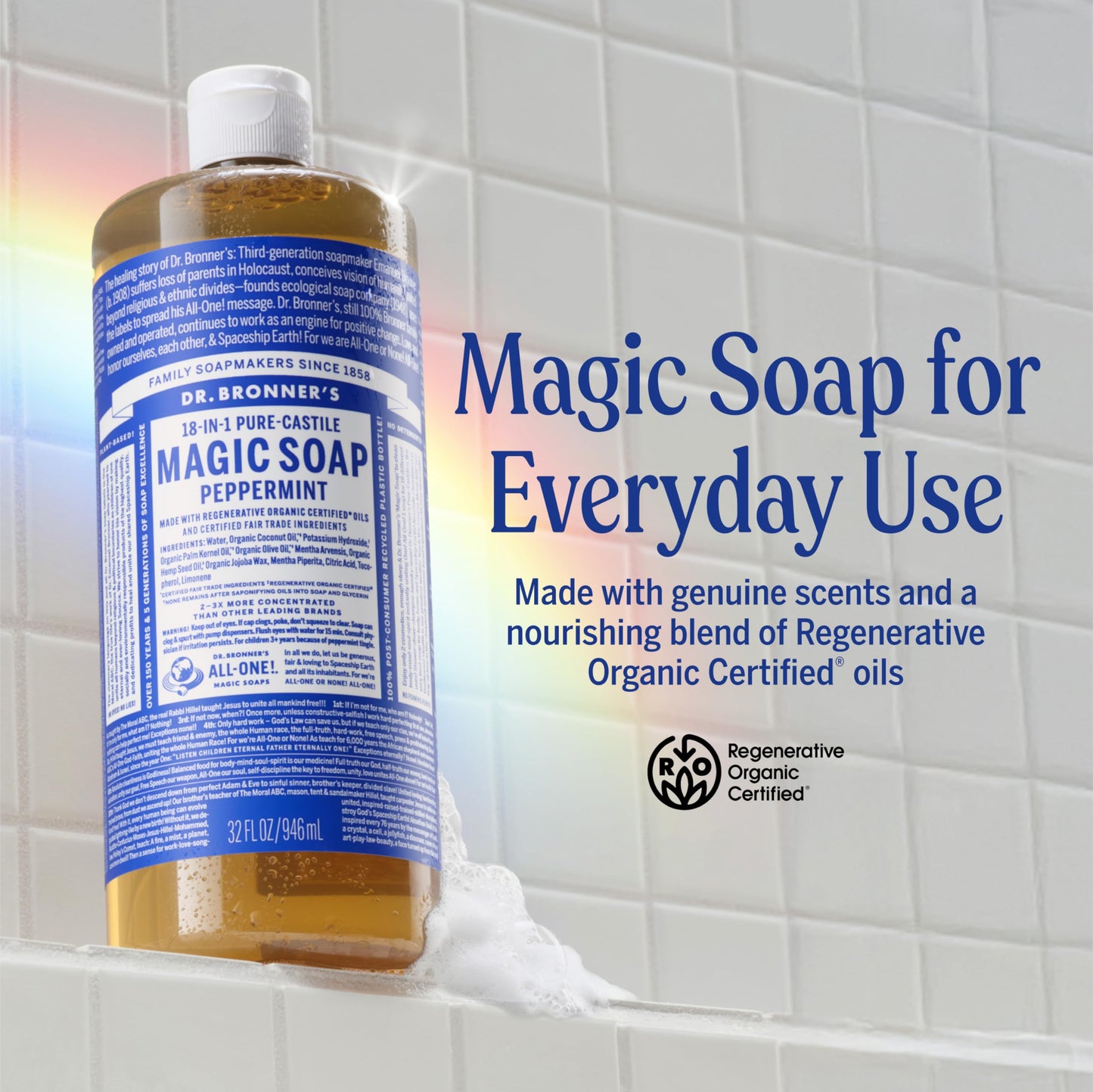 Dr. Bronner's Peppermint Pure-Castile Liquid Soap, Hand Soap, 32 oz