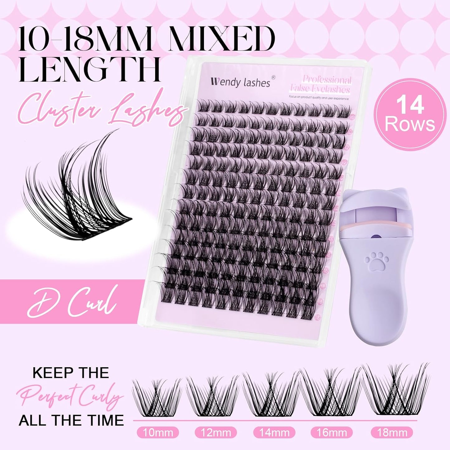 WENDY Lashes Clusters Kit DIY Eyelash Extension with Eyelash Curler Black Cluster Eyelash Extensions Individual Lashes Kit Wispy Soft Eyelash Extensions (Kit,WD01-0.07D,10-18mm）