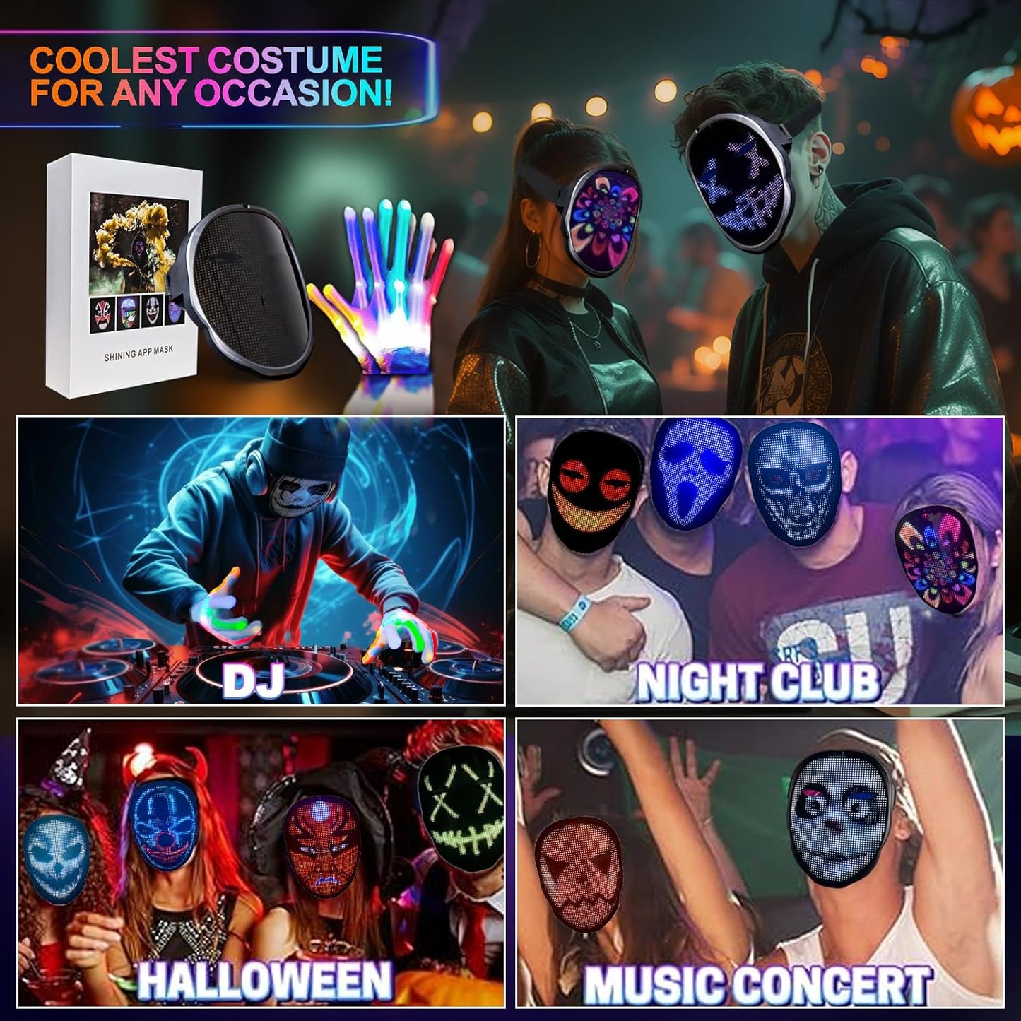 Led-Mask Gloves Halloween-Costumes For Kids Men Adult 2025, Light Up Gesture Cosplay Birthday Gifts For Boys 8+