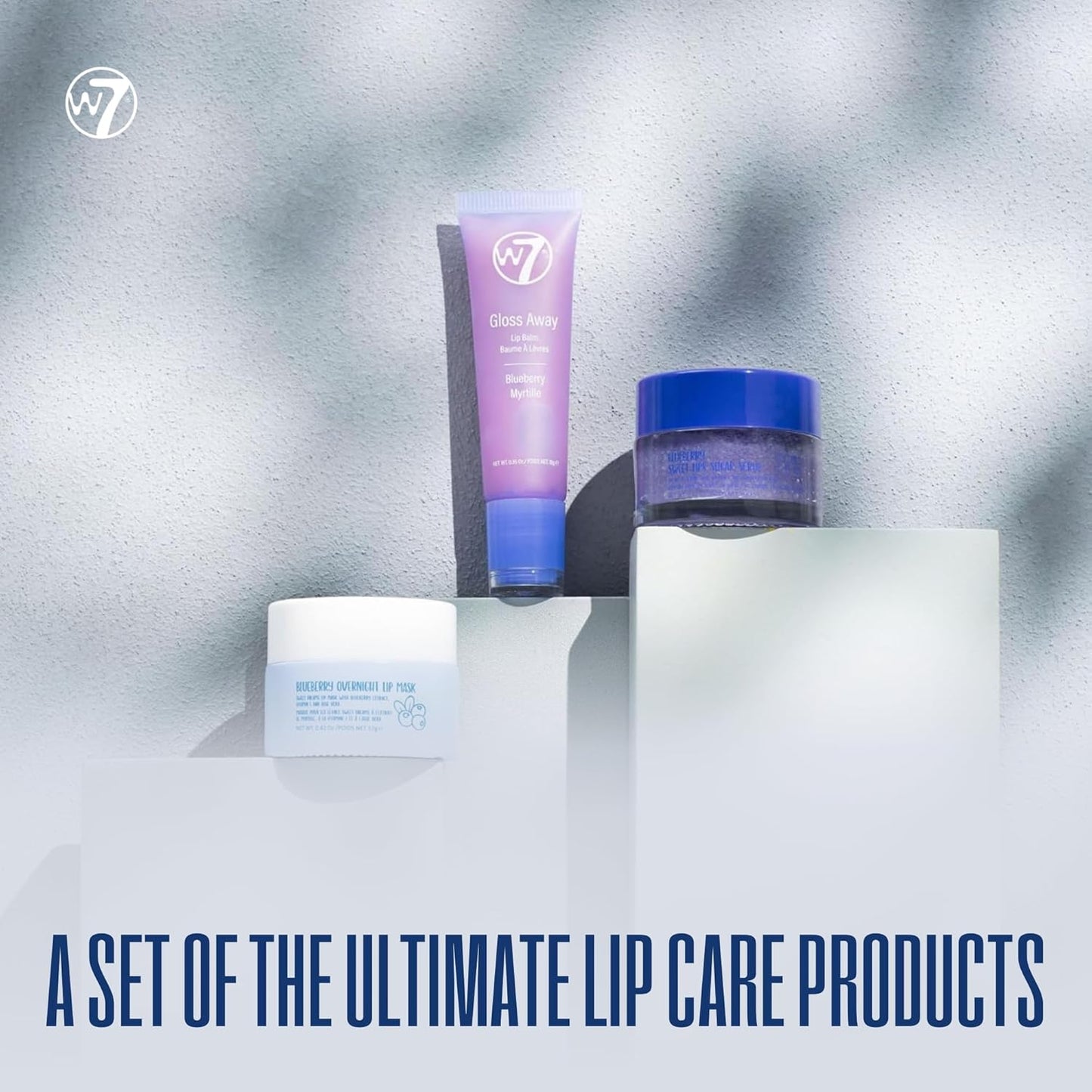 W7 Sweet Dreams Lip Care Trio - 3 Piece Gift Set - Overnight Lip Mask, Lip Balm & Lip Scrub - Blueberry