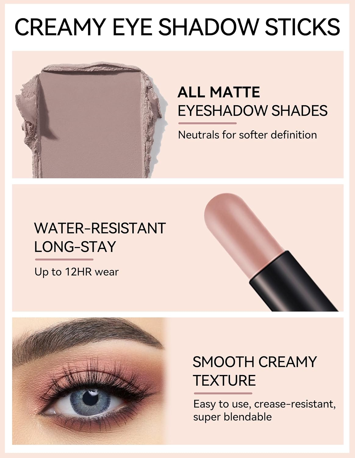 Erinde Waterproof Cream Eyeshadow Stick, Matte Nude Eye Shadow Sticks, Longwear Blendable High Pigmented, Neutral Eye Shadow Sticks Matte for Older Eyes, Smokey Eyeshadow Pencil Crayon, 19 Light Taupe