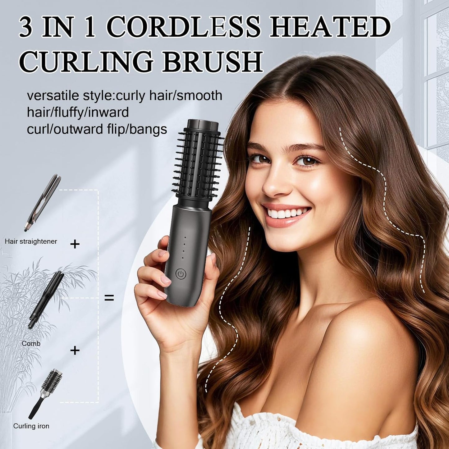 Cordless Hot Brush - Travel Portable Hair Straightener Brush, 4 Temperatures | Fast Heating, Anti-Scald, and Anti-Frizz, Cordless Straightener Tool for Travel, Date, Work - Classic Black