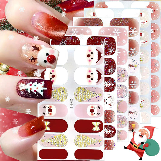 6 Sheets Christmas Nail Wraps Stickers 3D White Snowflake Nail Polish Strips Self-Adhesive Winter