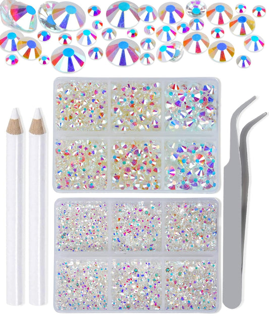 LPBeads 6000 Pieces Paradise Shine Non Hotfix Rhinestones 6 Sizes Round Crystal Glass Flat Back
