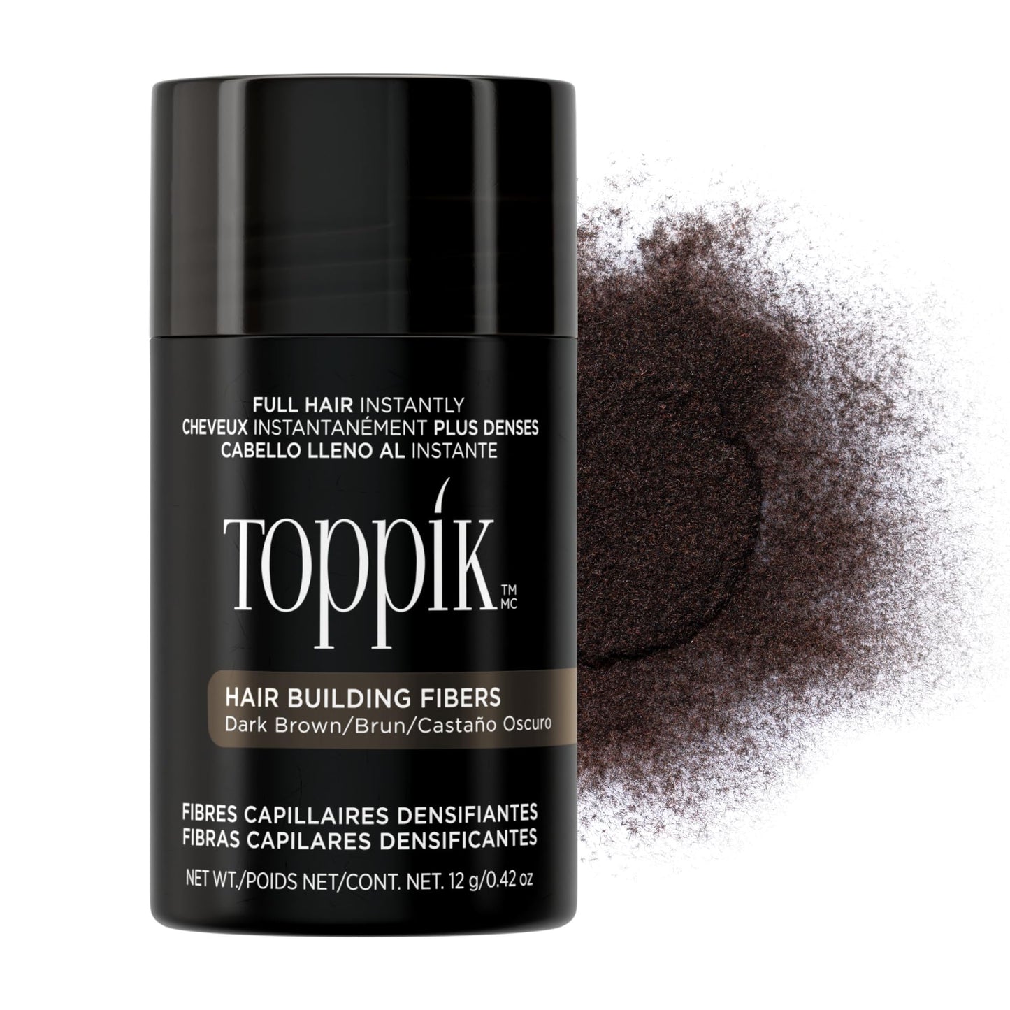 Toppik Hair Building Fibers, Dark Brown, 12g Fill In Fine or Thinning Hair, Instantly Thicker