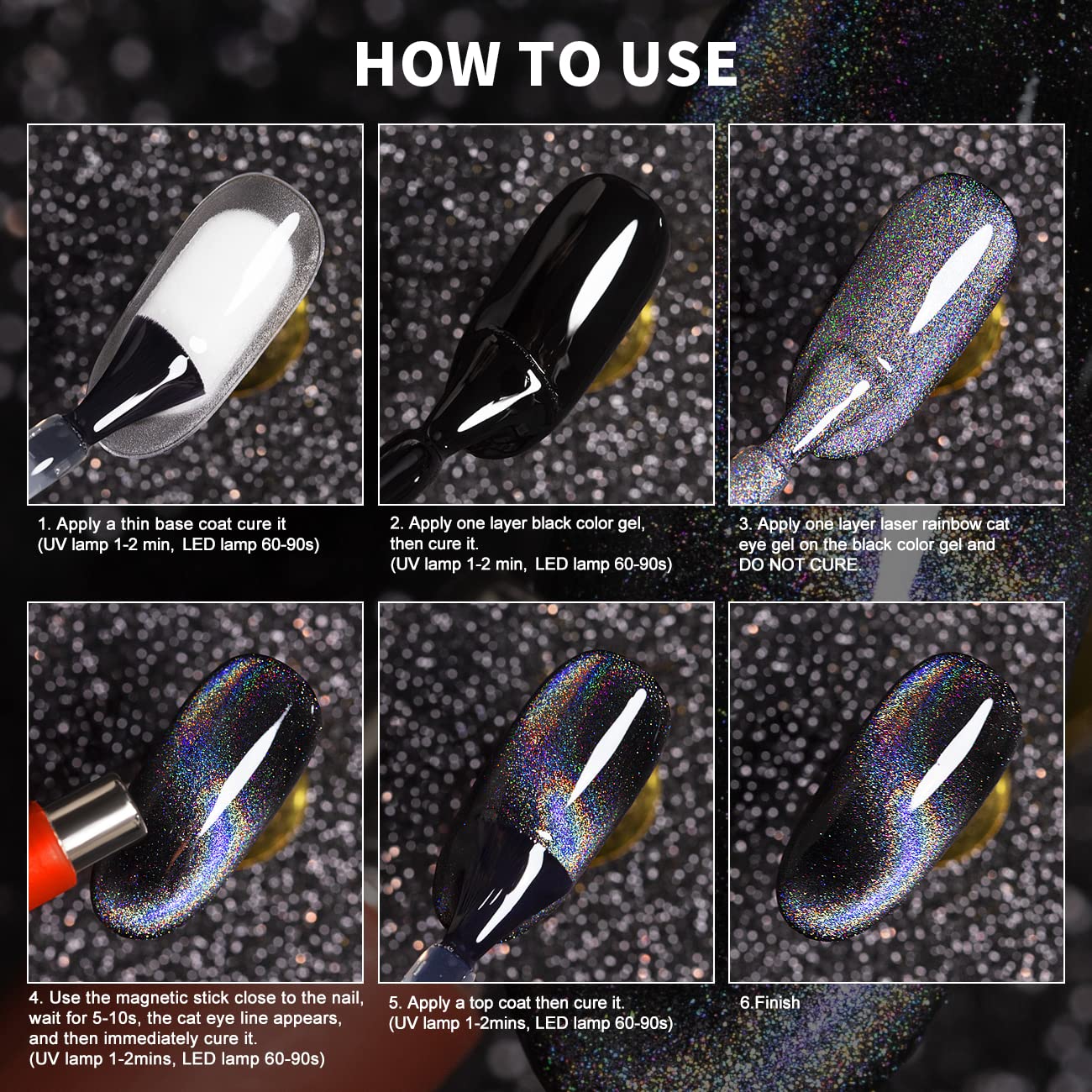 RARJSM Cat Eye Gel Nail Polish, Galaxy Chameleon Magnetic Gel Polish Blue Holographic Glitter Soak Off U V L E D DIY Manicure Art for Salon Designs and Home DIY 7.5ML/0.26fl oz