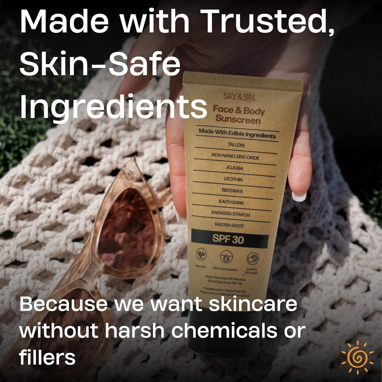 Natural Mineral Sunscreen SPF 30 3 oz: Natural Tallow & Zinc Oxide, Reef Safe, Water Resistant, Fragrance-Free, Non-Greasy Formula for Face and Body