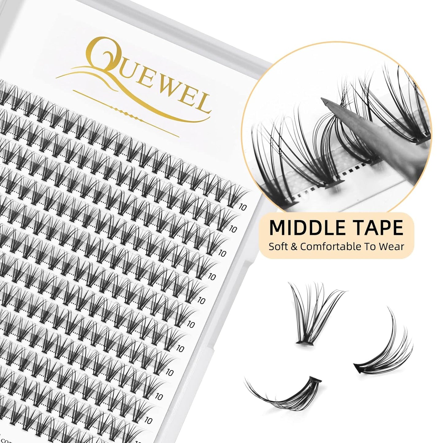 QUEWEL Lash Clusters 240Pcs Cluster Lashes 20D 0.07C Curl 10mm Individual Lashes Soft&Comfortable DIY Eyelash Extension at Home(20D 0.07C 10)