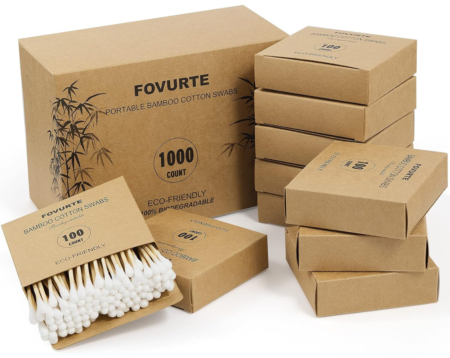 Bamboo Cotton Swabs 1000 Count - Natural Cotton Swab with Round Head Tips, Double Tipped Ear Sticks, Wooden Cotton Buds for Cleaning Travel Makeup