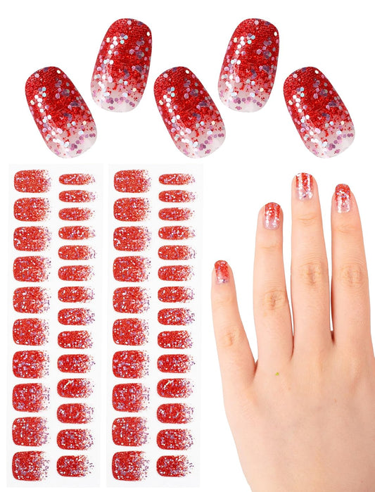 48 Pcs Semi Cured Gel Finger Nail Art Stickers Design Wraps No UV Light Needed Nail Polish Strips