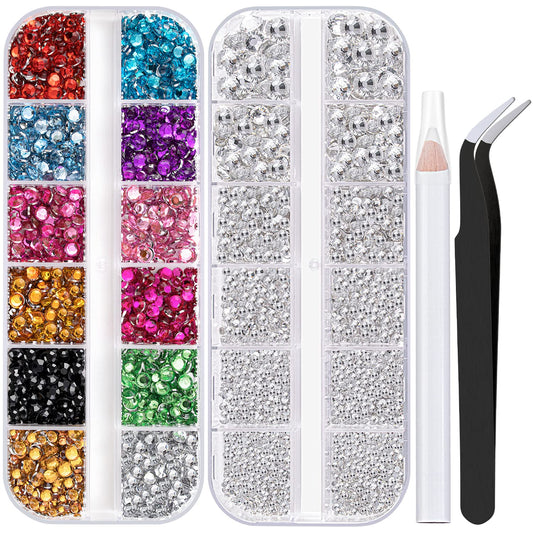 Two Packs of Flatback Rhinestones 4520 Pcs Colorful Nail Art Rhinestones Flatback Crystal