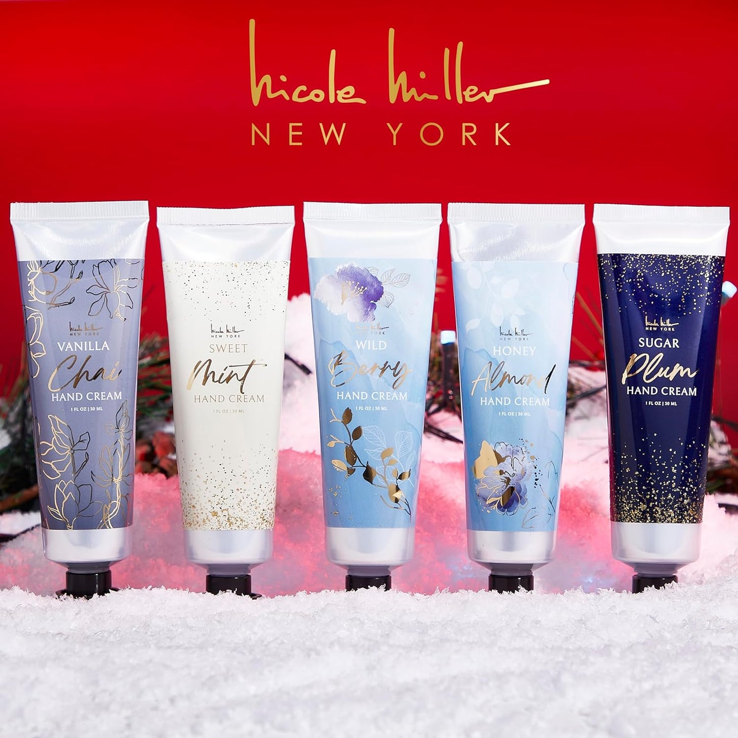 Nicole Miller New York 10-Piece Festive Fragrance Hand Cream Collection - 30ml Each Bottle, Ultra Hydrating Luxury for Your Hands, Navy Floral