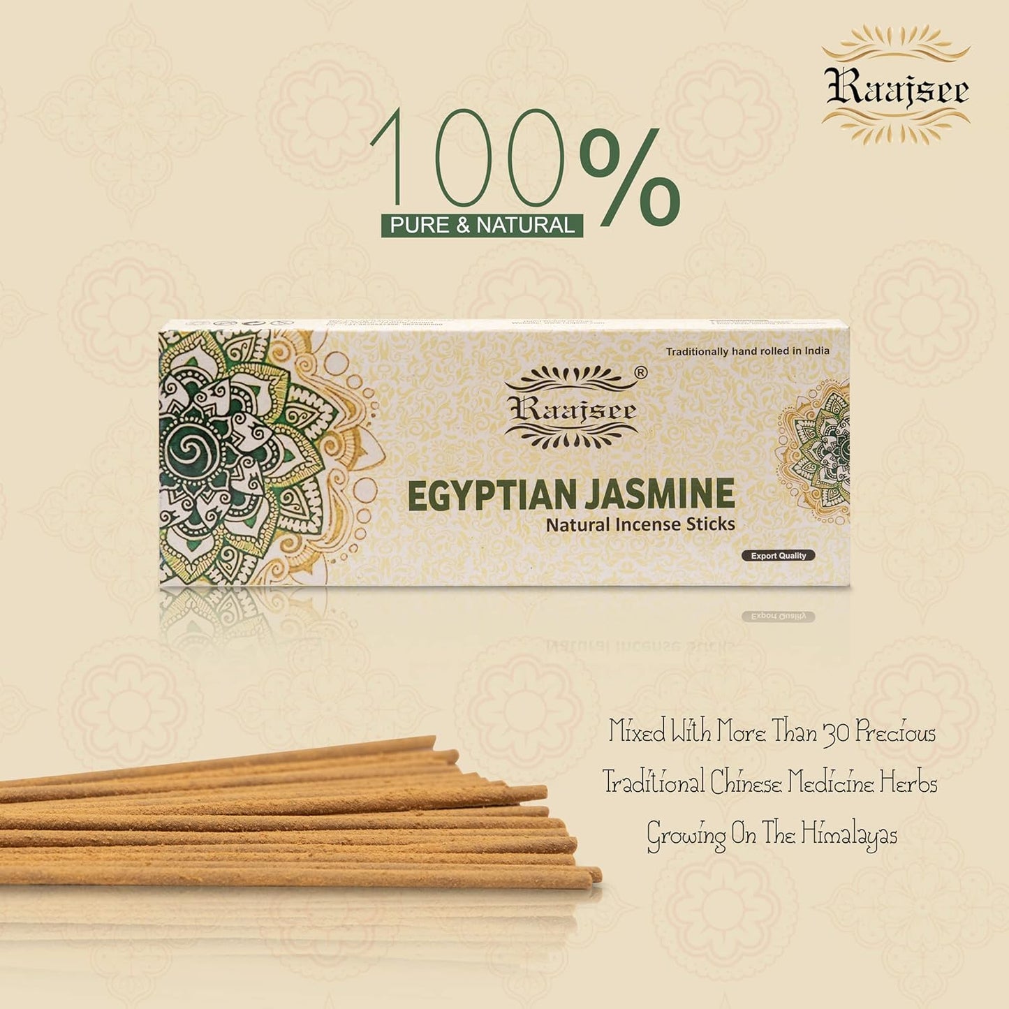 Raajsee Jasmine Flower Natural Incense Sticks 100 Gm Pack-100% Pure Organic Natural Hand Rolled Free from Chemicals-Perfect for Church,Aroma Therapy,Relaxation,Meditation,Positivity,Healing 100gm Pack