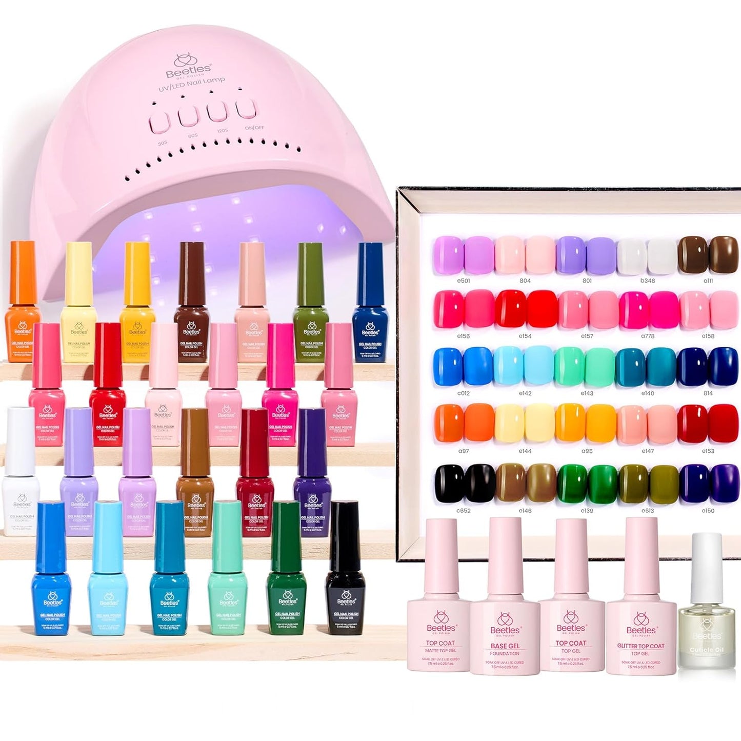 Beetles Gel Nail Polish Kit with U V Light - 25 Colors Gel Polish Set Fall Nail Fest Fragments of Time 45 Pcs Nails Kit with Tools DIY Salon Manicure Set Gifts for Women Girls - One Color One Bottle