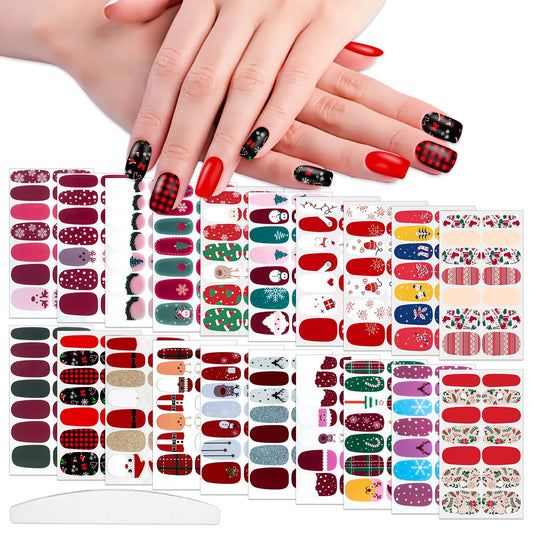 WOKOTO 20pcs Christmas Nail Polish Stickers - Full Nail Wraps, Holiday Nail Art Strips with 280