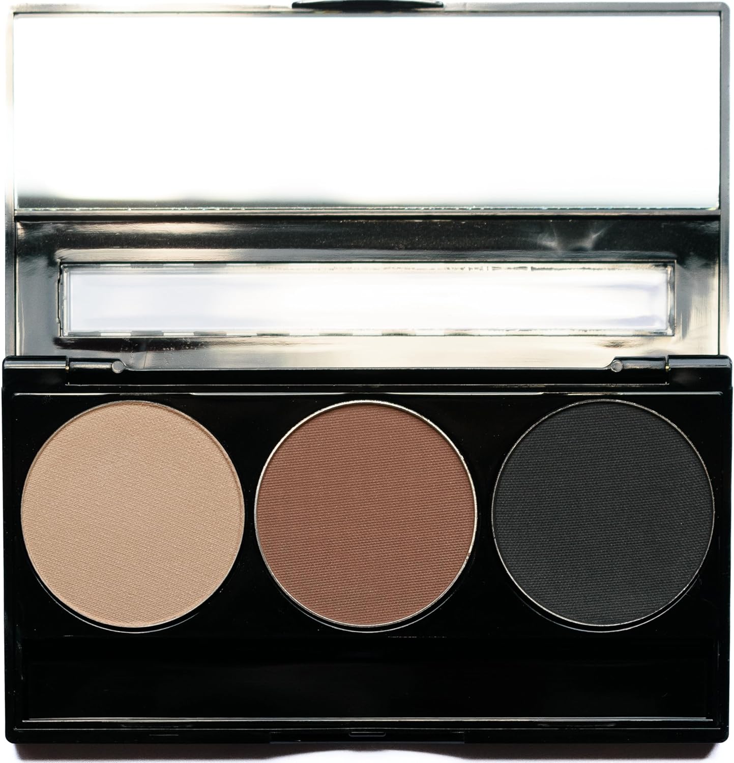 Matte Black, Medium Brown and Off White Vegan Eyeshadow Trio Palette; Talc, Paraben & Cruelty Free