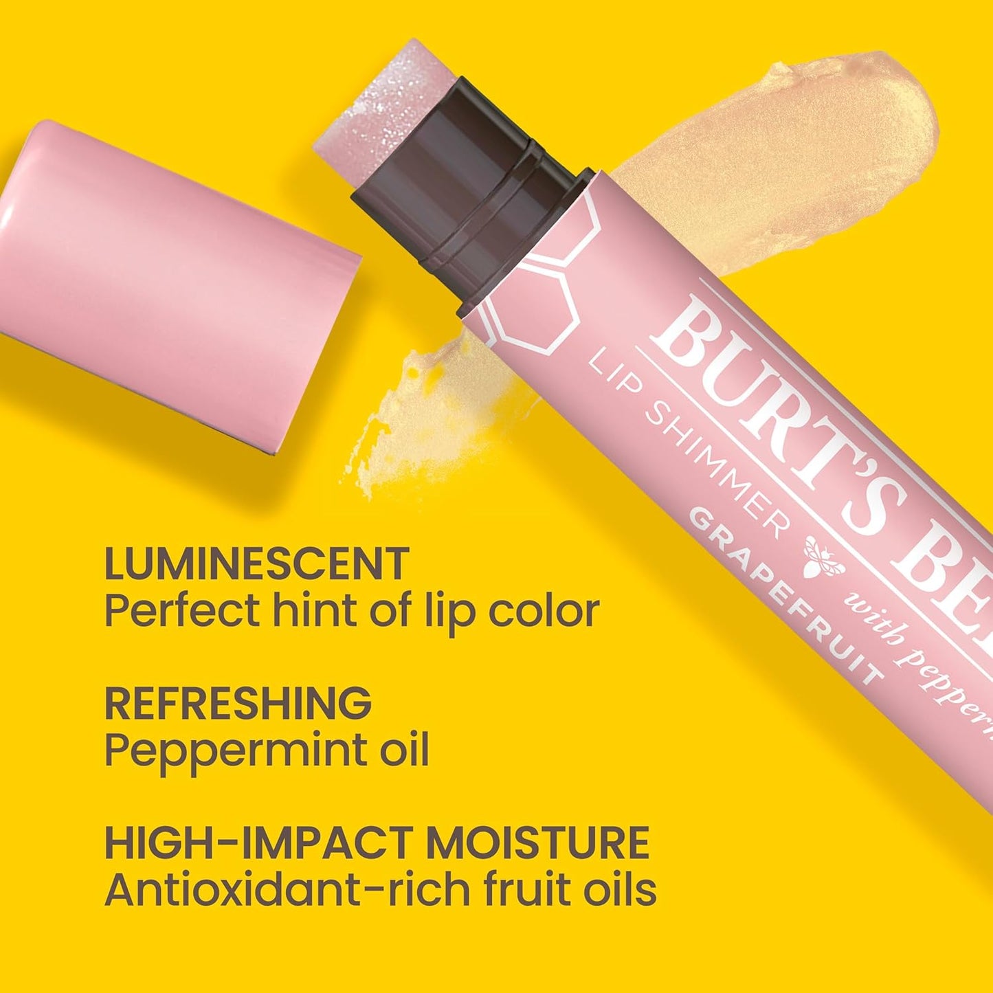 Burt's Bees Shimmer Lip Tint Set, Tinted Lip Balm Stick, Moisturizing for All Day Hydration with Natural Origin Glowy Pigmented Finish & Buildable Color, Grapefruit (4-Pack)