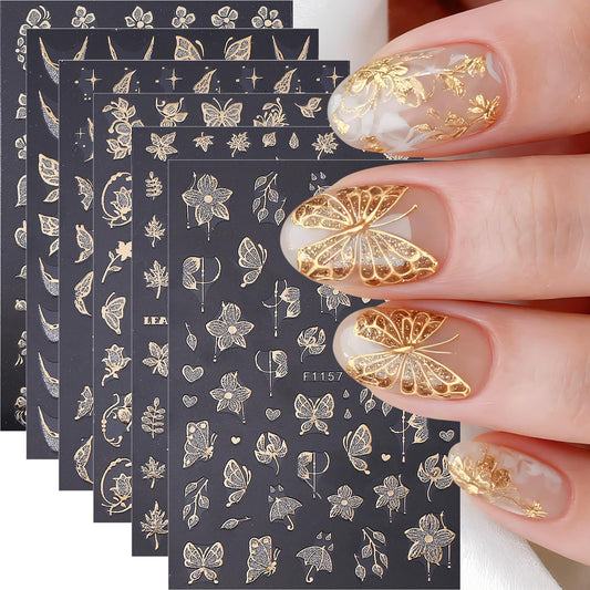 Fall Maple Leaves Nail Art Stickers for Thanksgiving, Gold Maple Leaves Nail Decals 3D