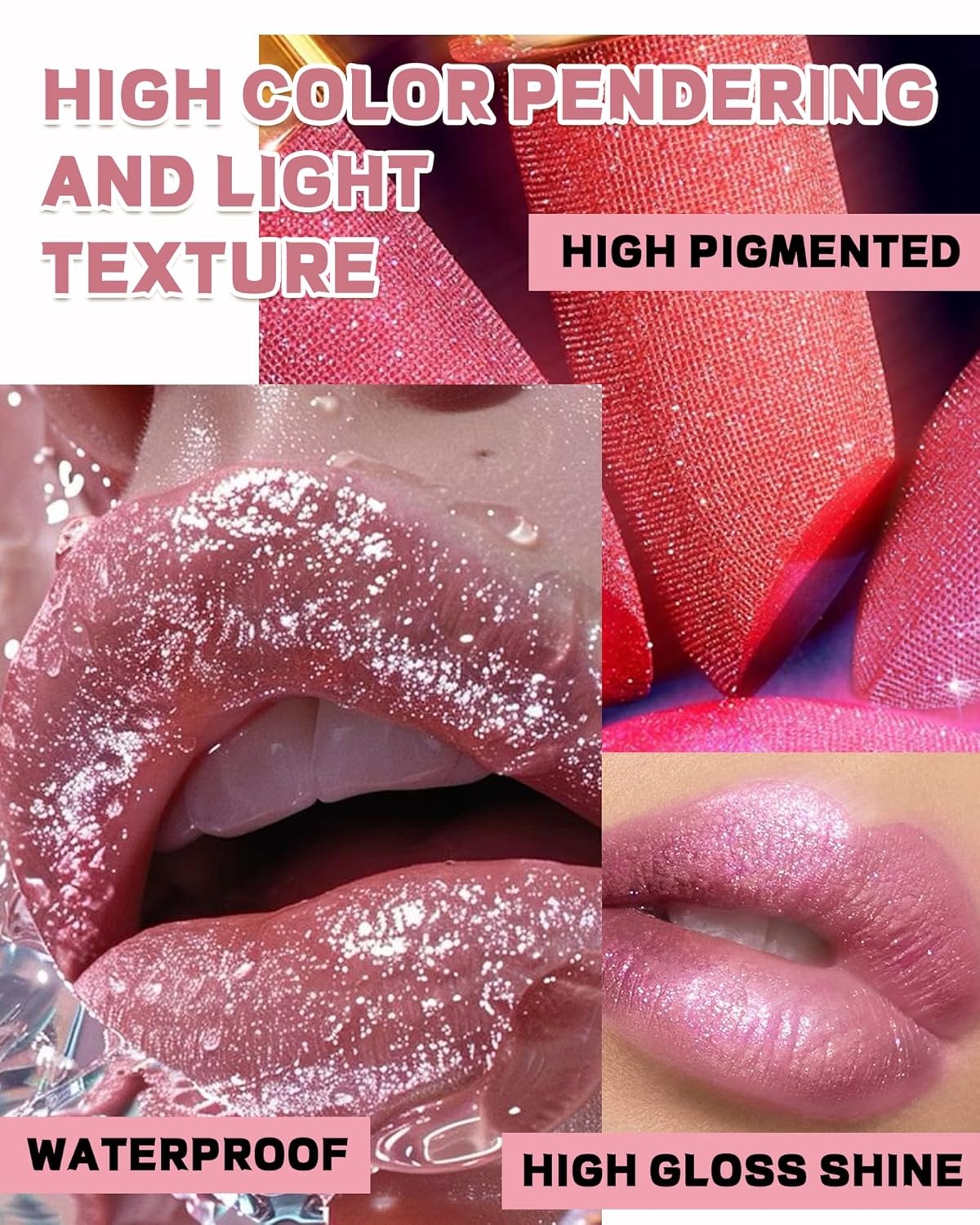 Glitter Metallic Purple Nude Shimmer Lipstick Long Lasting, Glitter Diamond Shine Red Lipstick Transfer Proof Non-Stick Lip Gloss Shimmer Highly Pigmented Full Coverage Lip Makeup for Women-07