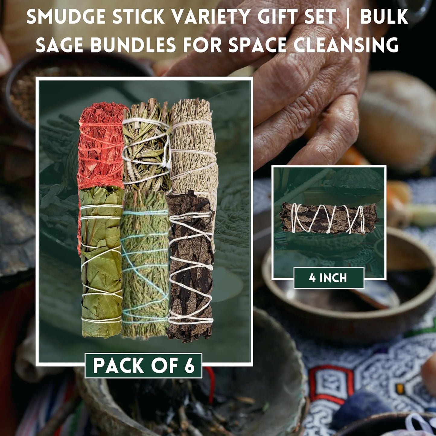 SOUL STICKS Smudge Stick Variety Gift Set | Bulk Sage Bundles for Space Cleansing | Smudging Wand Gift Set with Smudge Guide (Essential Sage, 6 Pack)