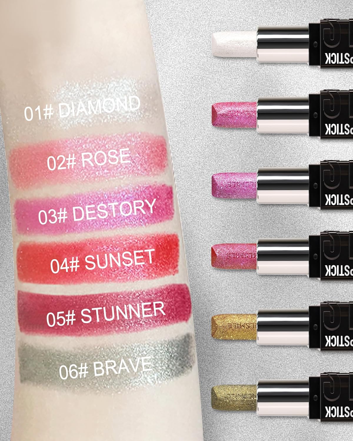 Diamond Glitter Matte Lipstick,Long Lasting Waterproof Metallic Sparkling High Pigment Non-Stick Cup Lip Stain Tint Lip Gloss, Full-Coverage Lipgloss,Mother's Day Lip Makeup Gift for Women Girl-01