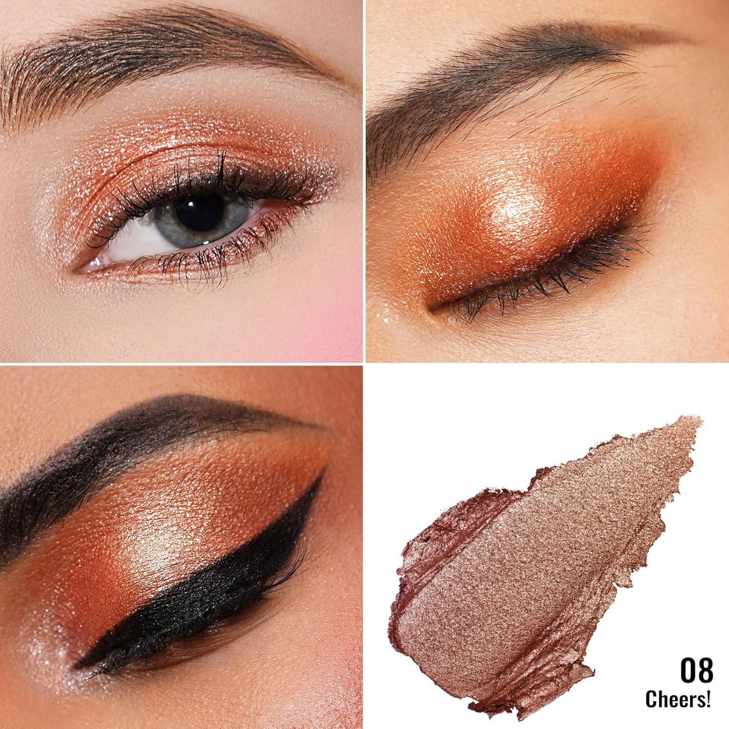 Oulac Warm Peach Glitter Cream Eyeshadow also as Highlighter, Large Capacity with Moisturizing Smooth Formula. Highly Pigmented Shimmer Eye Makeup.Waterproof,6g (08)