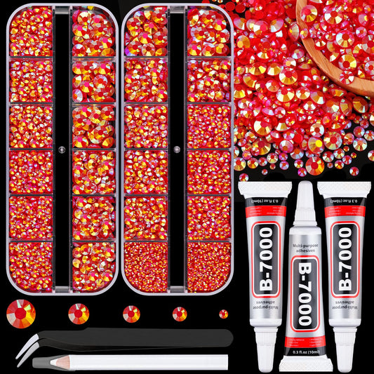 Resin Jelly Rhinestones for Crafting with B7000 Jewelry Glue, 2 Boxes Red AB Flatback Crystals with