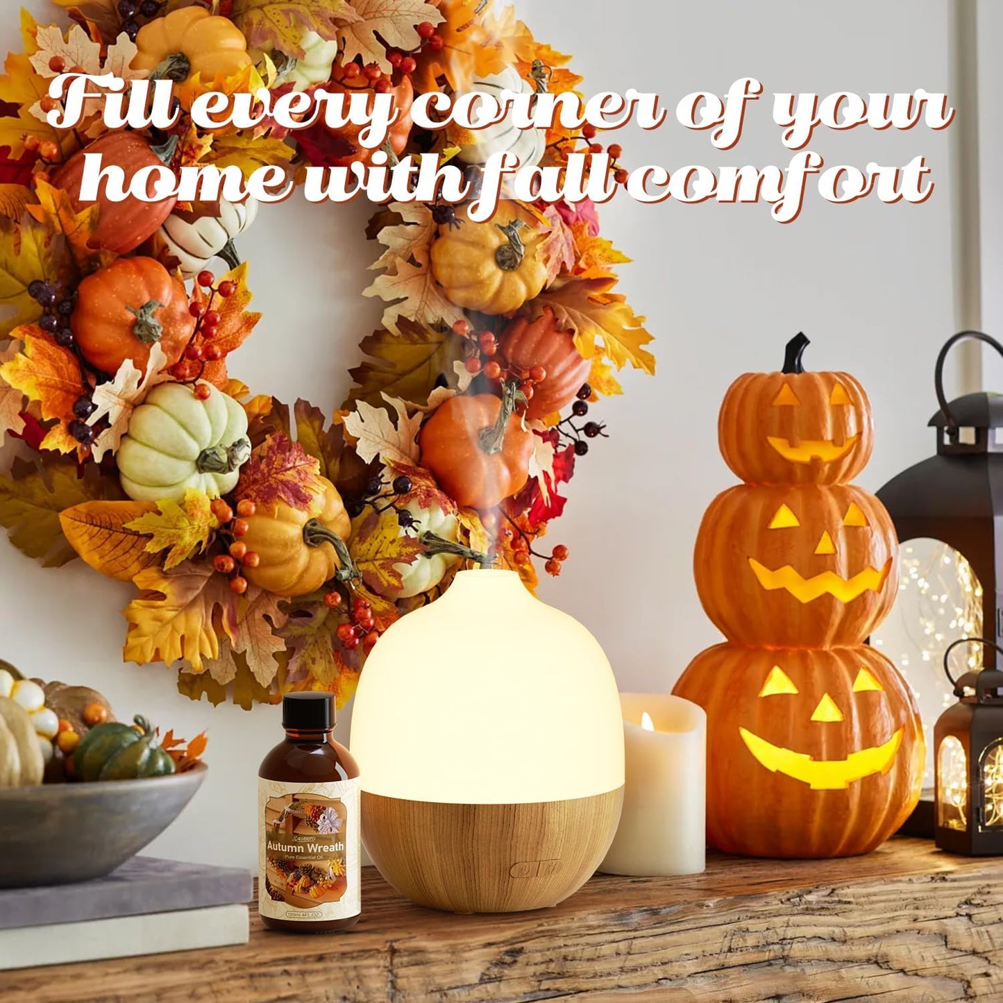 SALUBRITO Fall Essential Oil 4 Fl.Oz (120ml) - Autumn Wreaths Fragrance Oil, Strong Scented Autumn Scented Oil for Diffuser, Candle, Soap Making, Massage