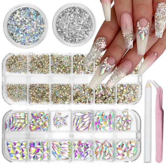 Nail Art Rhinestones Flatback Rhinestones Nail Charms Fine Glitter Supplies Mixed AB Crystals Gems