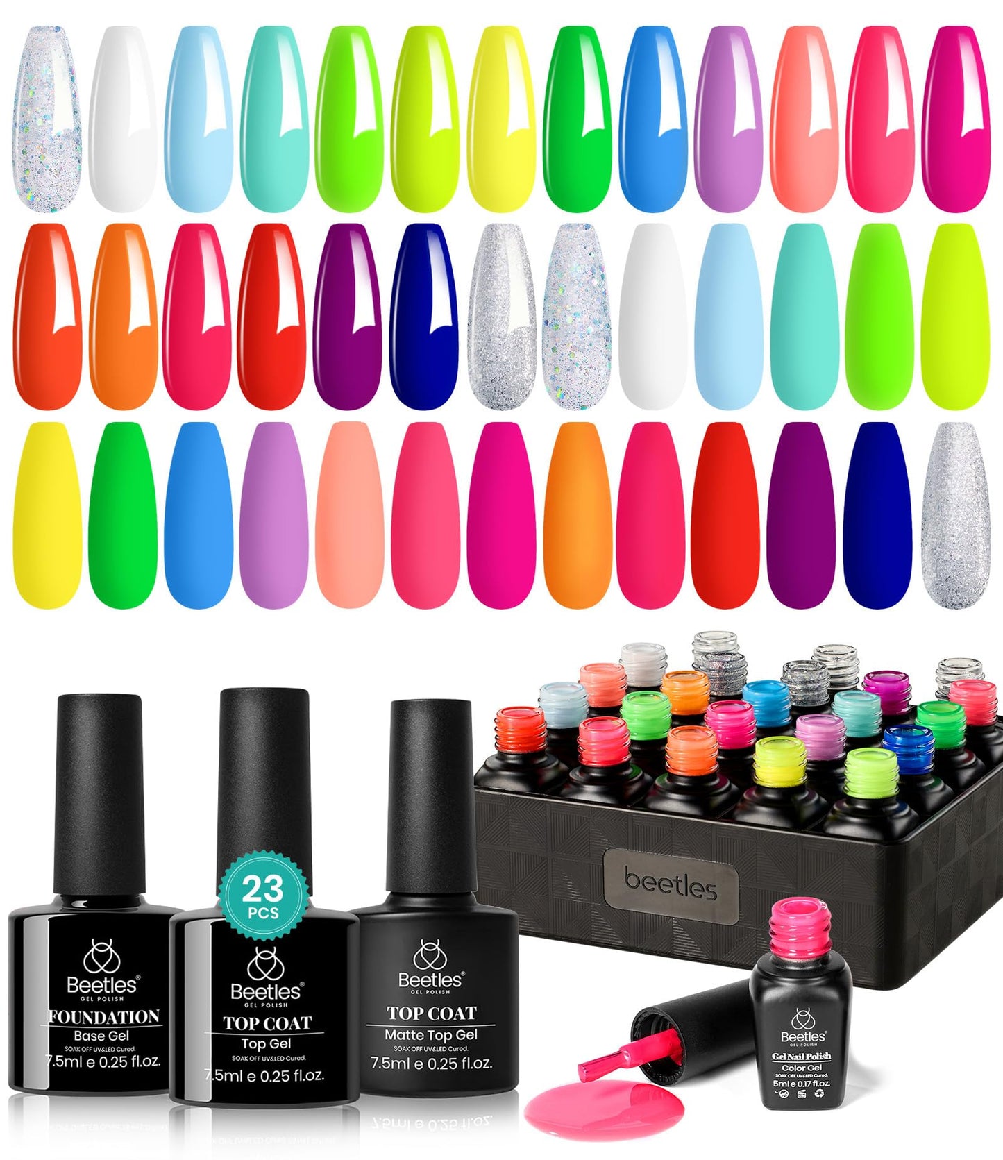Beetles Neon Gel Nail Polish Set, 23 PCS 20 Color Rainbow Gel Polish Kit
